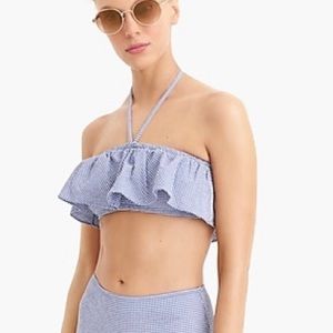 J Crew Ruffle bandeau bikini top in tiny gingham